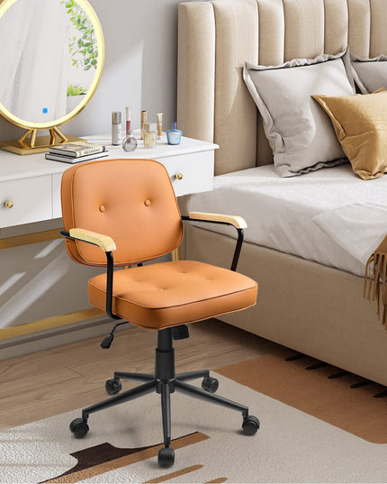 Giantex Home Office Chair, Height Adjustable PU Leather Desk Chair w/Rocking Backrest, Orange