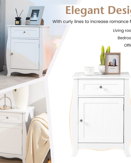 Giantex Nightstand Bed Side End Table with Drawer(1&2, White)
