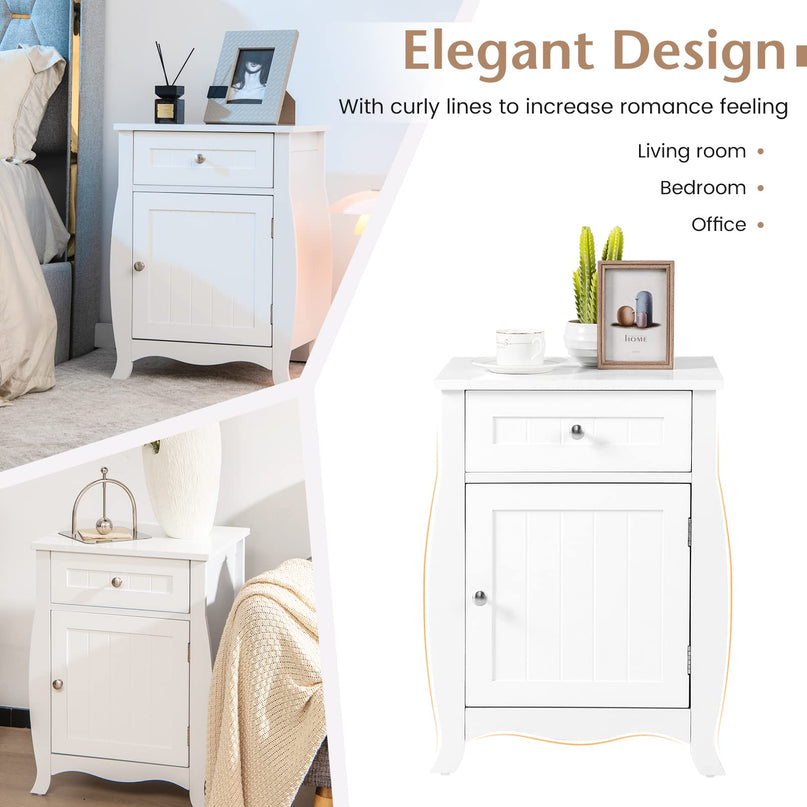 Giantex Nightstand Bed Side End Table with Drawer(1&2, White)