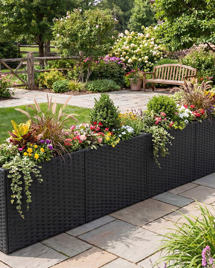 GIANTEX Wicker Raised Garden Bed Rattan Garden Planter Box