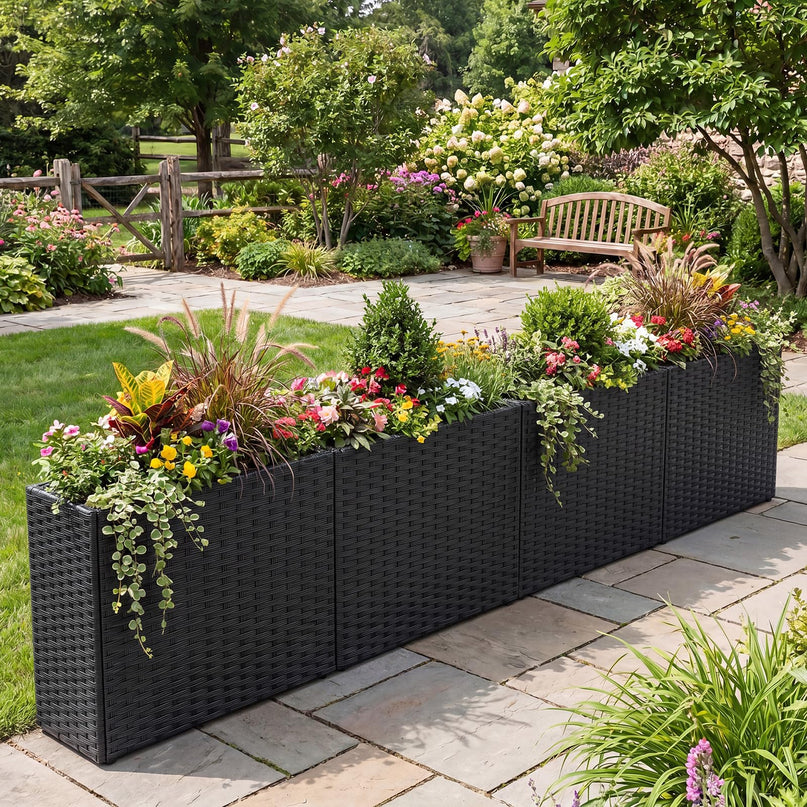 GIANTEX Wicker Raised Garden Bed Rattan Garden Planter Box