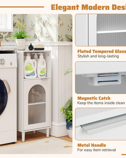Giantex Bathroom Storage Cabinet with Removable Shelf & Fluted Tempered Glass Door