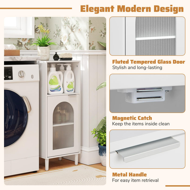 Giantex Bathroom Storage Cabinet with Removable Shelf & Fluted Tempered Glass Door