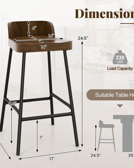 Giantex 24.5'' Bar Stool, Counter Height Bar Stools with Low Back & Footrest