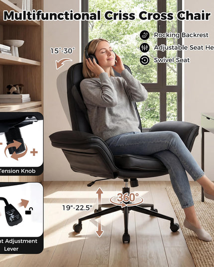 Giantex Criss Cross Chair with Armrests & Wheels for Bedroom
