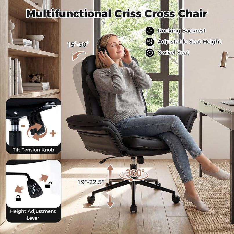 Chaise Giantex Croisée avec Accoudoirs et Roulettes pour Chambre à Coucher