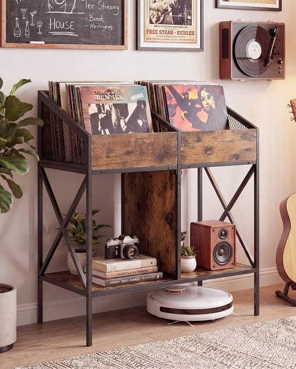 GIANTEX 2-Tier Record Player Stand Vinyl Record Storage