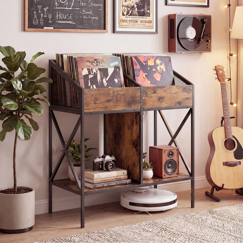 GIANTEX 2-Tier Record Player Stand Vinyl Record Storage