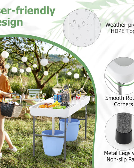 Giantex 5 FT Folding Ice Table with Double Sinks and Drains