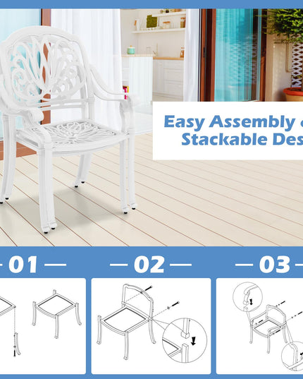 Giantex Patio Chairs, Stackable Cast Aluminum Outdoor Chairs for Lawn Porch Garden Yard