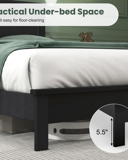 Giantex Wood Platform Bed Frame with Headboard, Mid Century Bed Frame with Solid Wood Legs & Wooden Slat Support