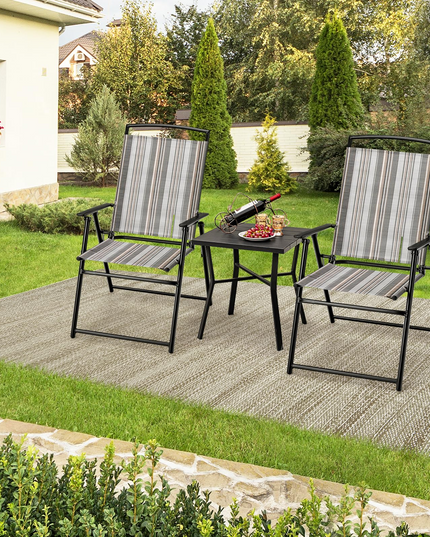 Giantex Patio Chairs Set of 2/4, Outdoor Folding Chairs with Armrests, Metal Frame