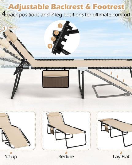 Giantex Folding Tanning Chair with 4 Adjustable Positions & Footrest Load 440 Lbs
