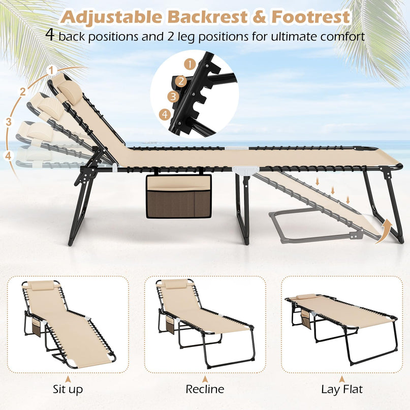 Giantex Folding Tanning Chair with 4 Adjustable Positions & Footrest Load 440 Lbs