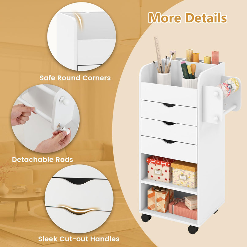 Giantex Craft Storage Cart - Utility Organizer Cart with 3 Drawers, 3 Shelves (White)
