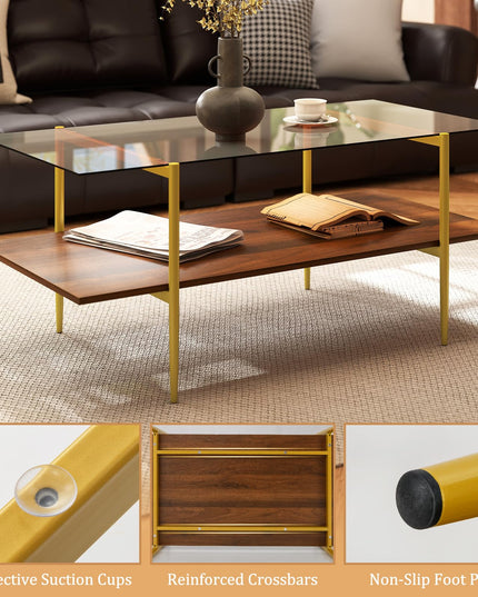 Giantex Glass Coffee Table Mid Century Modern Center Table