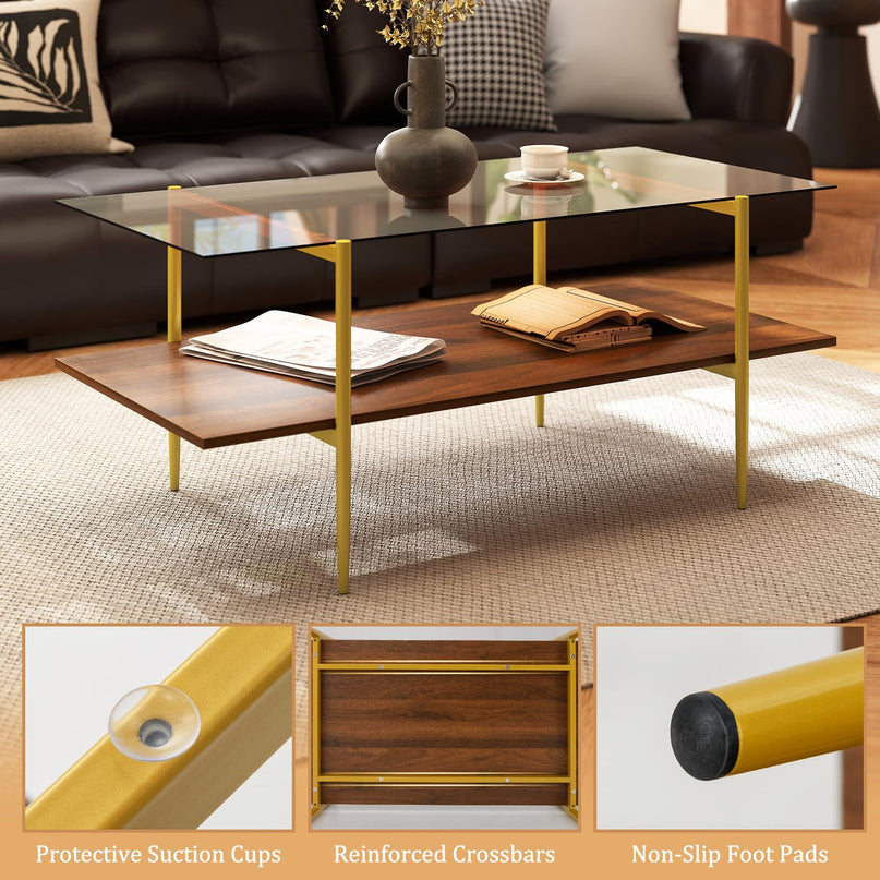 Giantex Glass Coffee Table Mid Century Modern Center Table