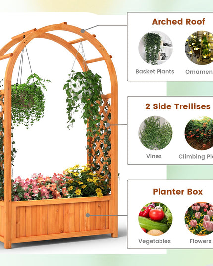 Giantex Raised Garden Bed with Arch Trellis for Climbing Vine Flower Vegetable