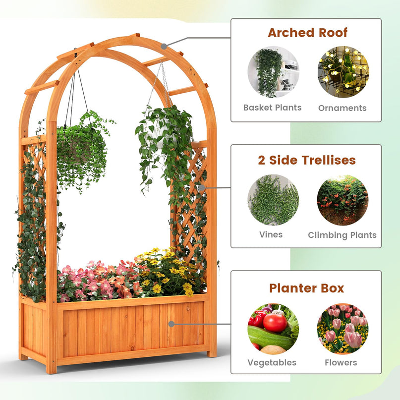 Giantex Raised Garden Bed with Arch Trellis for Climbing Vine Flower Vegetable