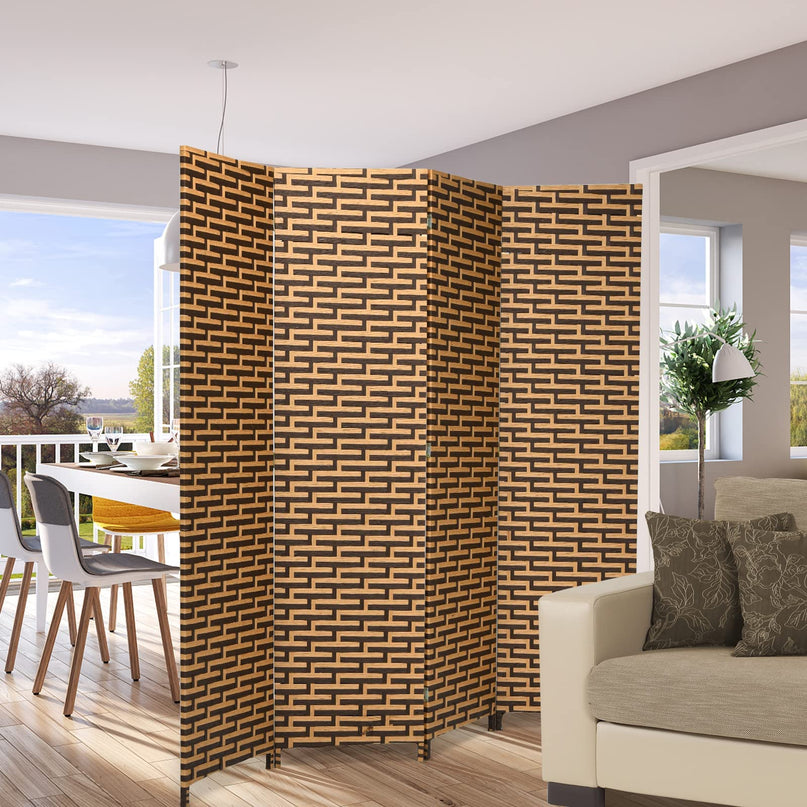 Giantex 6 Ft 4 Panel Handmade Rattan Room Divider Wood Folding Screen