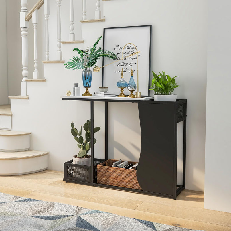 Giantex 43.5" Console Table for Entryway - Modern Entry Table with Faux Marble Top