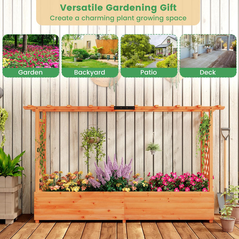 Giantex Raised Garden Bed with Trellis & Hanging Roof (79" x 17.5" x 45")