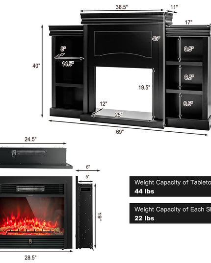 Giantex Electric Fireplace TV Stand - 1500W Electric Fireplace Inserts with 3 Flame Colors