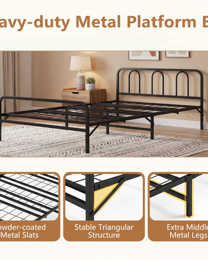 Giantex Foldable Twin Bed Frame with Headboard and Footboard