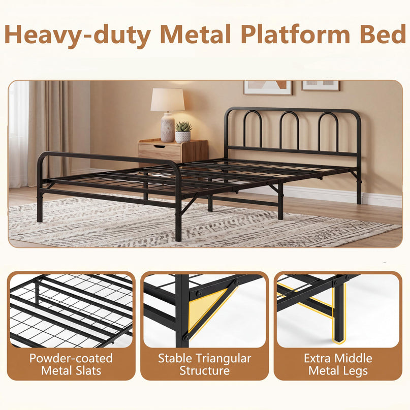 Giantex Foldable Twin Bed Frame with Headboard and Footboard