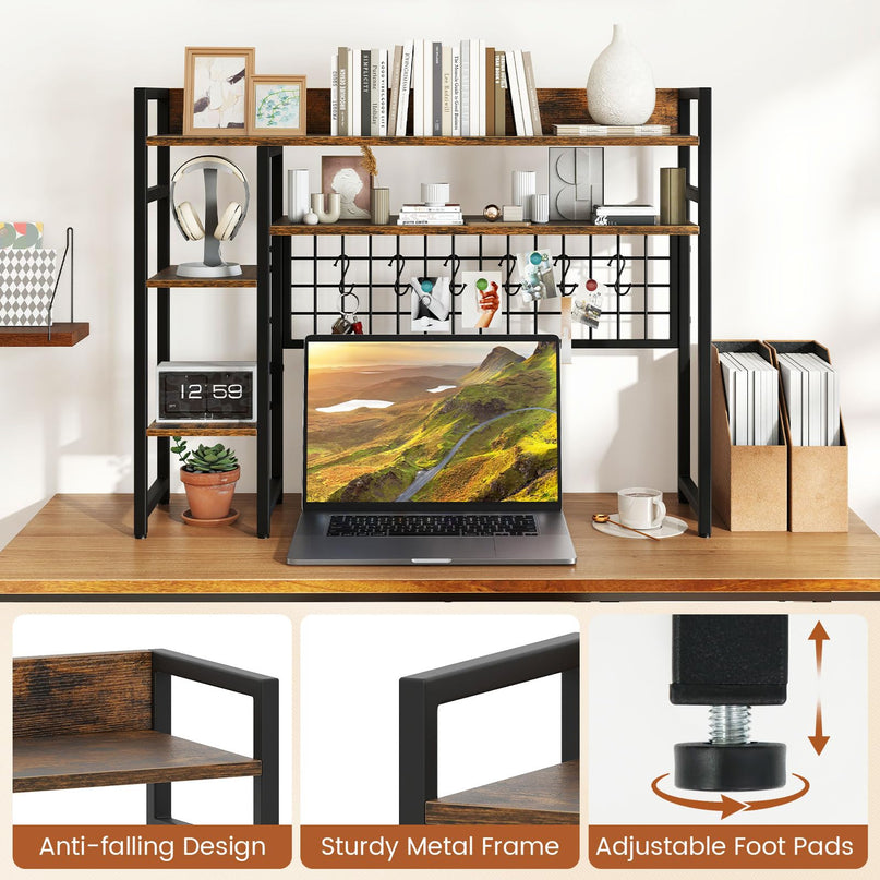 Giantex Desktop Bookshelf with 6 Movable Hooks for Home Office Dorm