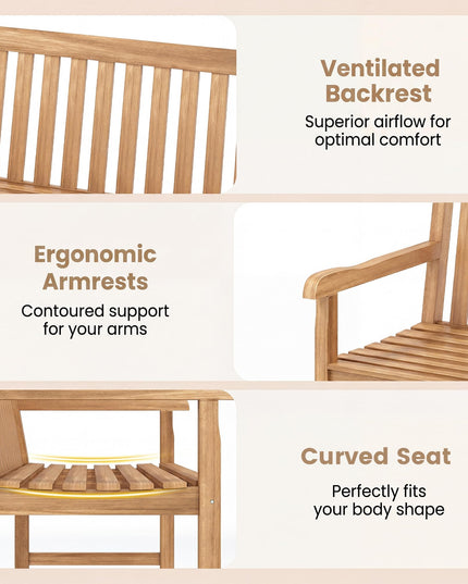 GIANTEX 51" Teak Wood Outdoor Bench with Armrests