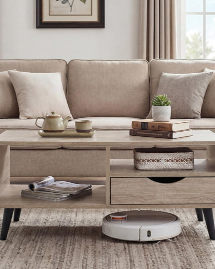 Table basse en bois Giantex avec tiroir de rangement, table de centre rustique de 36,5 pouces