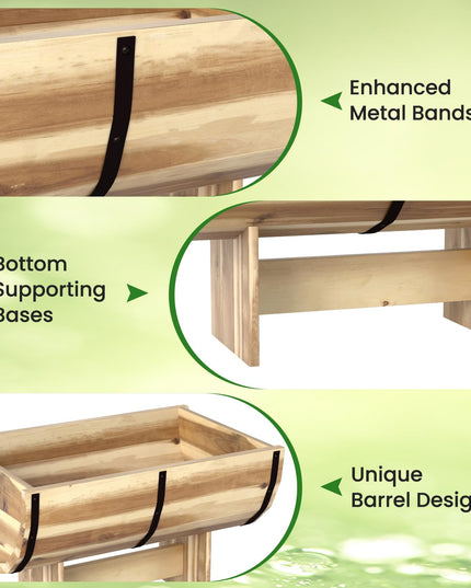 Giantex Half Barrel Acacia Wood Planter Box for Flower Vegetable Fruit