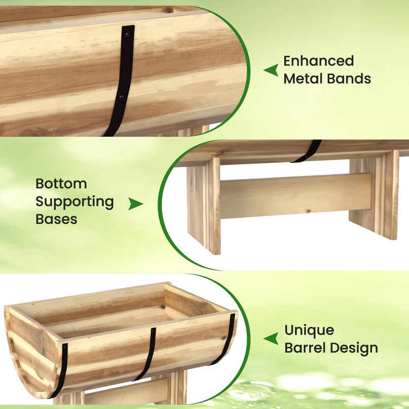 Giantex Half Barrel Acacia Wood Planter Box for Flower Vegetable Fruit