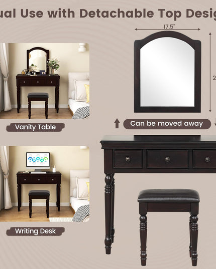 CHARMAID Makeup Vanity Desk with Mirror and Stool, Vanity Table Set with Large Mirror, 3 Drawers, Cushioned Stool