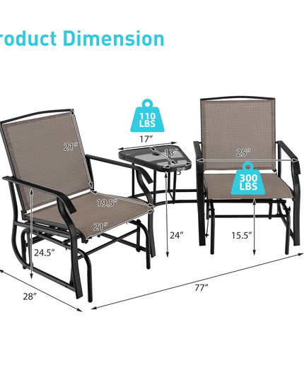 Chaises planeur d'extérieur Giantex avec table et trou pour parasol