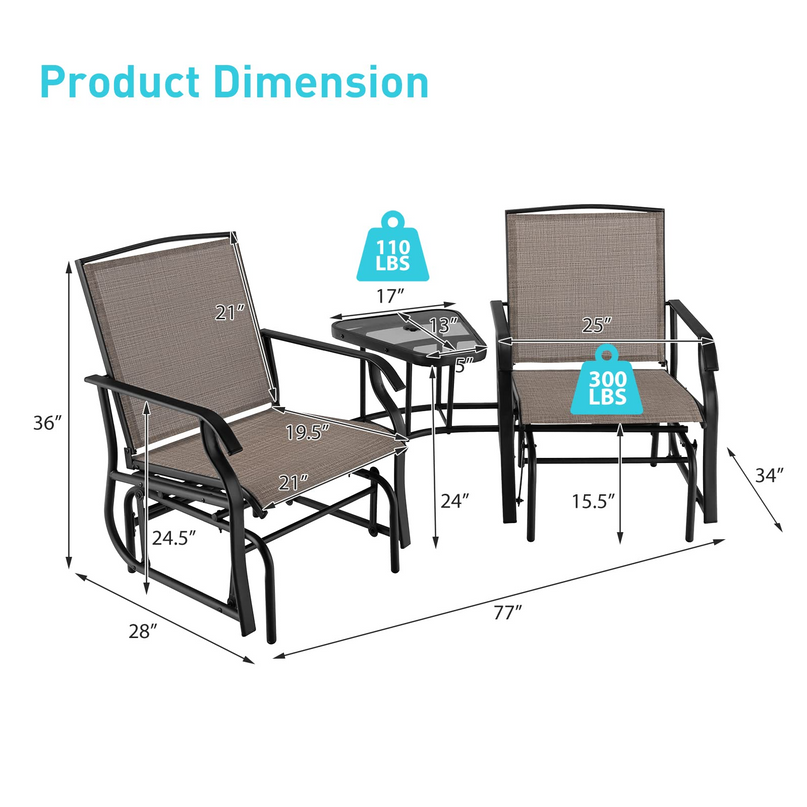 Chaises planeur d'extérieur Giantex avec table et trou pour parasol