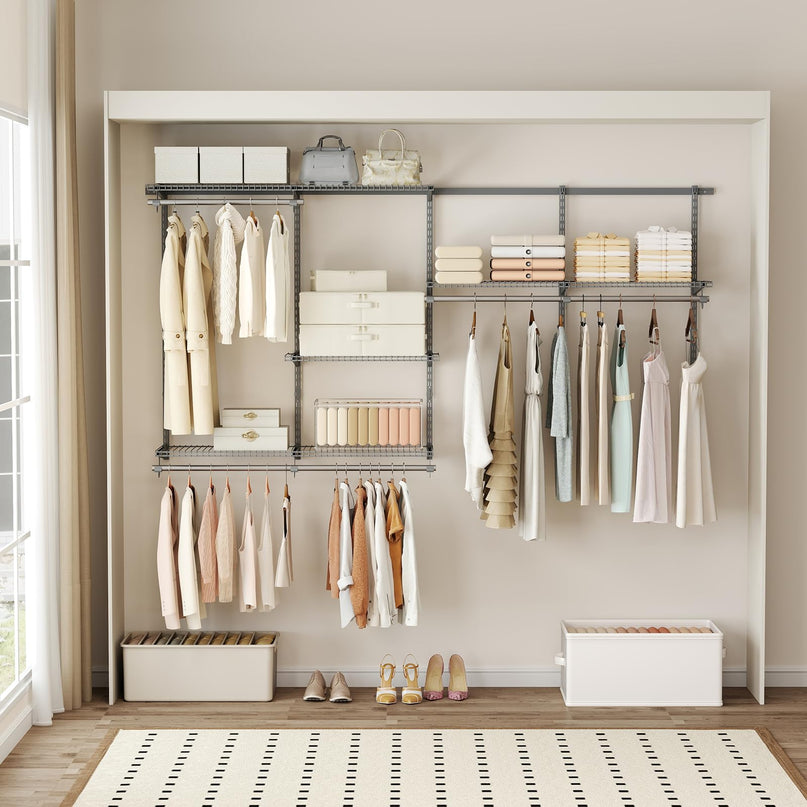 Giantex 4-8 FT Wall-Mounted Closet Shelves and Rod for Laundry Bedroom