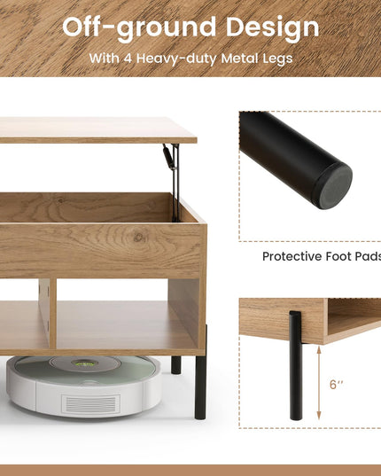 Giantex Lift Top Coffee Table - Living Room Center Table with Lifting Tabletop, Natural