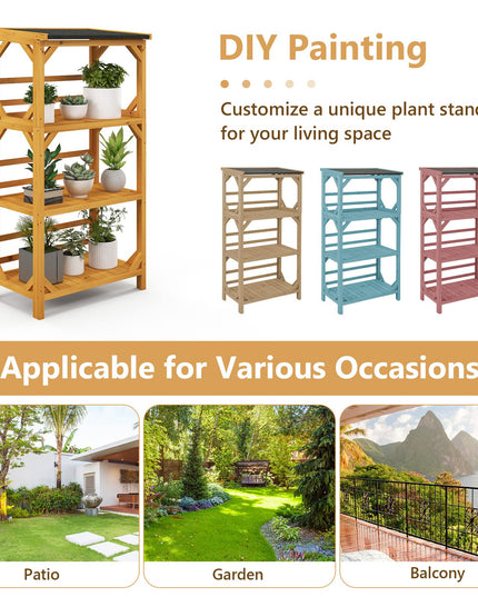Giantex Plant Stand with Roof - 54'' Outdoor Storage Shelves, 3-Tier Wooden Plant Rack with Weatherproof Asphalt Roof