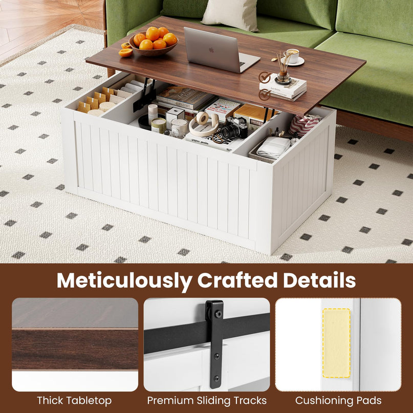 Giantex 47" Farmhouse Lift Top Coffee Table with Storage
