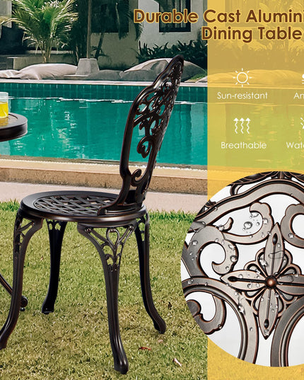 Giantex 3 Piece Patio Bistro Set, Cast Aluminum Patio Table and Chairs with Adjustable Feet(Red Copper)