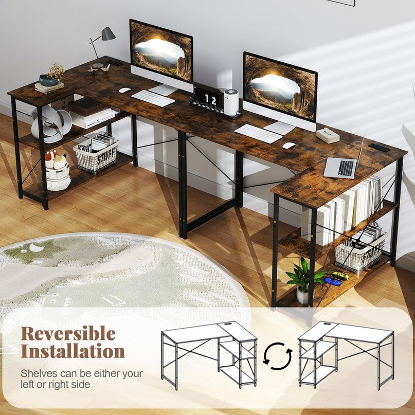 Giantex 47 Inch Reversible Computer Desk with Adjustable Storage Shelves & Metal Frame