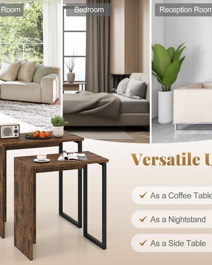 Giantex Nesting Coffee Table Set of 2 with Sturdy Metal Frames