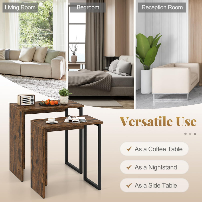 Giantex Nesting Coffee Table Set of 2 with Sturdy Metal Frames