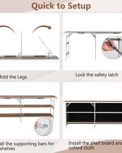 Giantex Extra Long Portable Bar Table with 2 Tier Storage Shelves