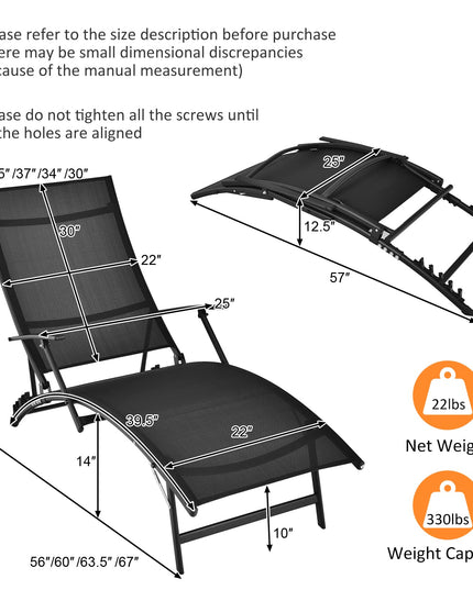 Giantex Set of 2 Patio Chaise Lounge Chairs, with 5-Level Adjustable Backrest, Armrests