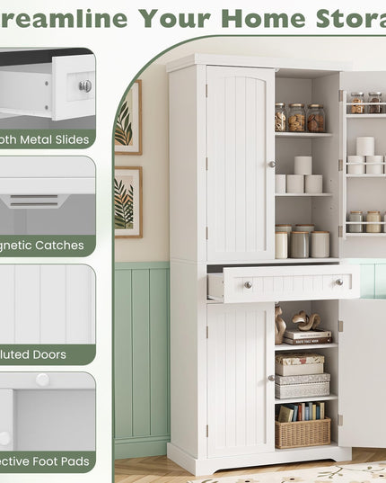 Giantex 72" Tall Kitchen Pantry Cabinet w/Drawer & Adjustable Shelves