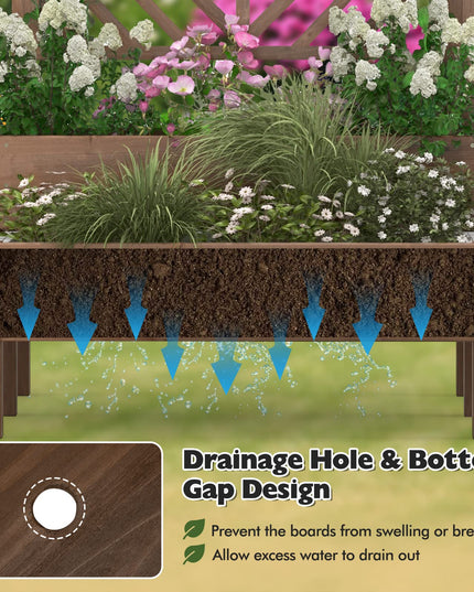 Giantex Raised Garden Bed with Trellis, 2-Tier Wooden Planter Box with Legs and Drain Holes (Brown)