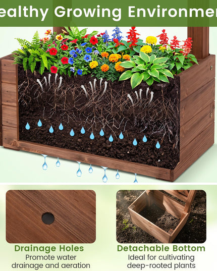 Giantex 87in Tall Wooden Garden Arbor with Planter Boxes & Hanging Roof